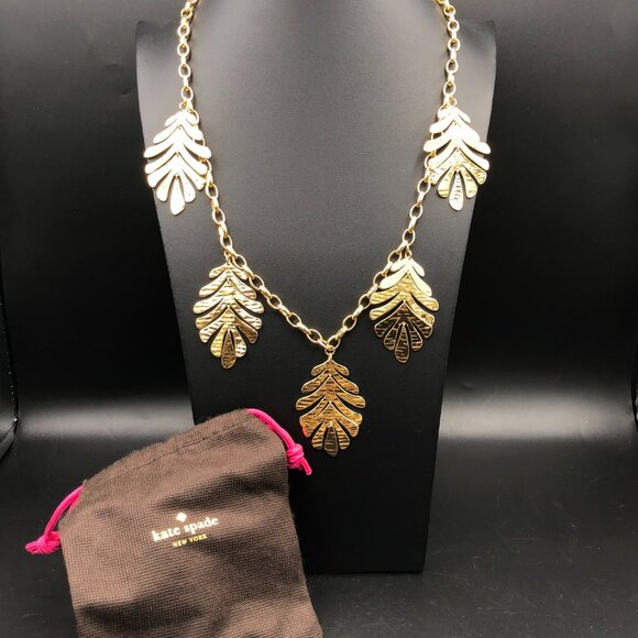 Kate Spade Necklace New Leaf Collection Hammered Gold Tone Statement Chain EUC - Picture 3 of 10